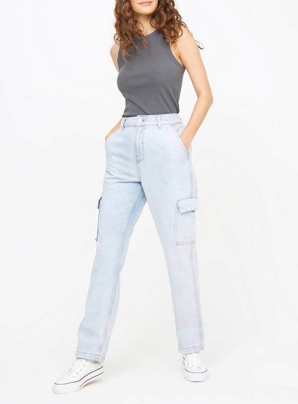 Light Wash Denim Utility Relaxed Straight Leg Jeans  18S